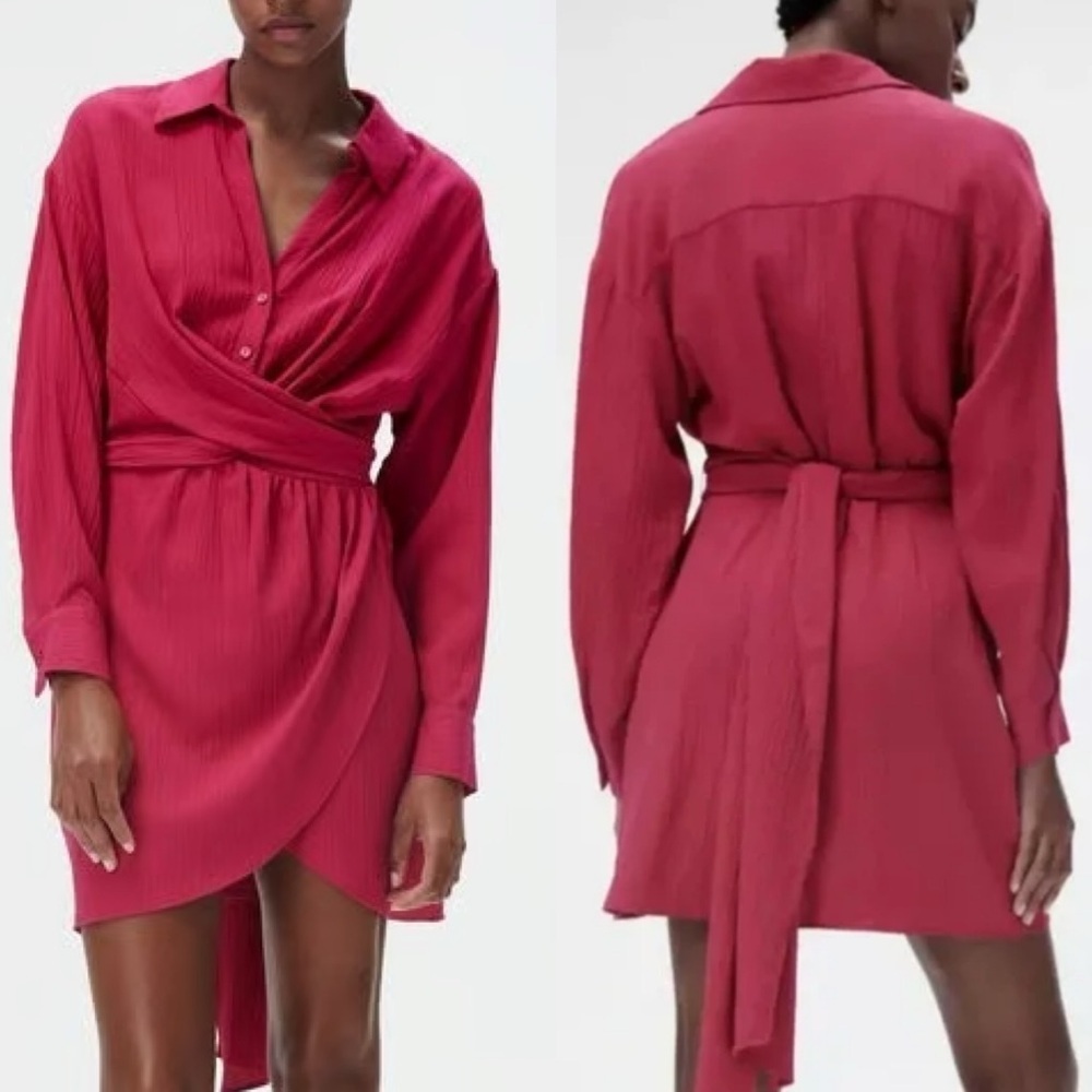 ZARA Fuchsia Belted Wrap Mini Dress NWT XS
